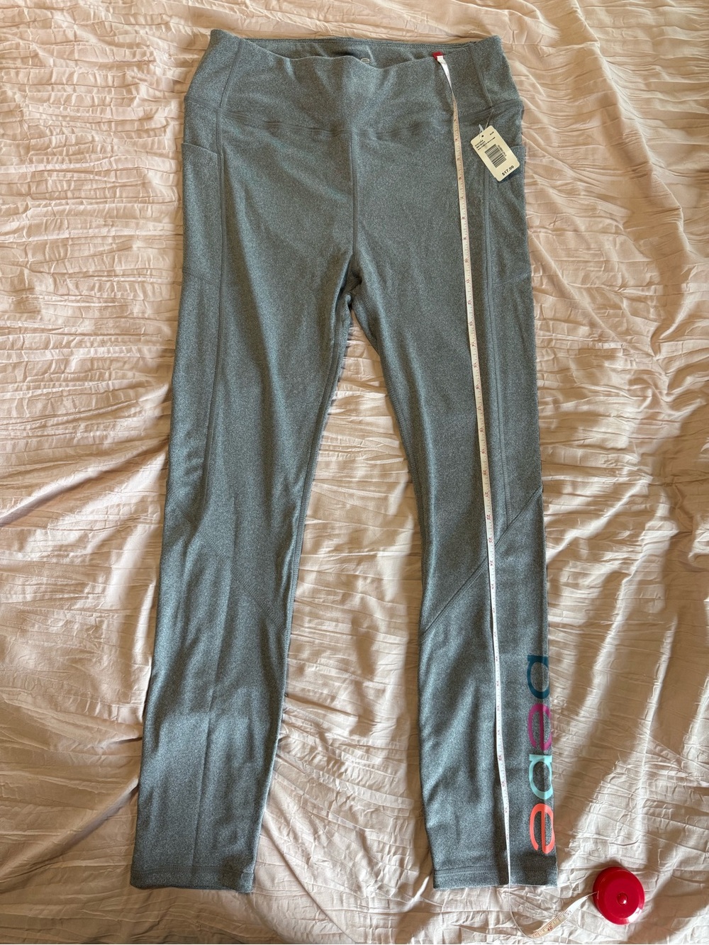 Juniors bebe Gray Leggings with Pink & Blue Logo